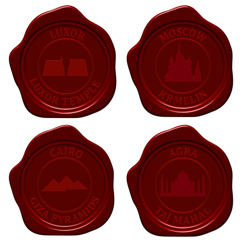 Sealing wax with world landmarks vector set 03 Sealing wax with world landmarks vector set 03