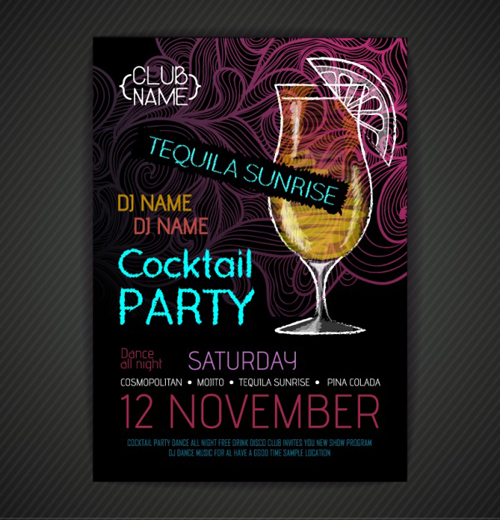 Summer cocktail party poster vectors Summer cocktail party poster vectors