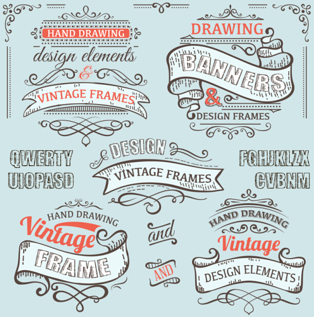 Vintage ribbon labels with ornaments vector 02 Vintage ribbon labels with ornaments vector 02