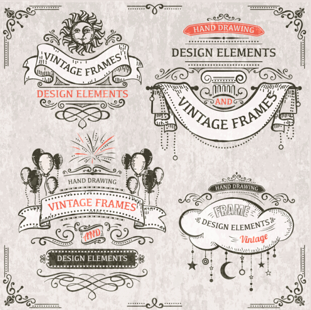 Vintage ribbon labels with ornaments vector 04 Vintage ribbon labels with ornaments vector 04
