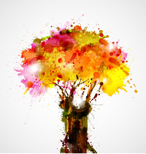 Creative Watercolor tree vector 01 Creative Watercolor tree vector 01
