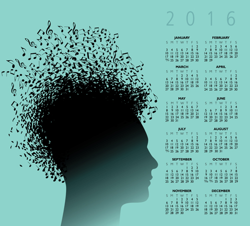 2016 Calendars with music vector design 01 2016 Calendars with music vector design 01