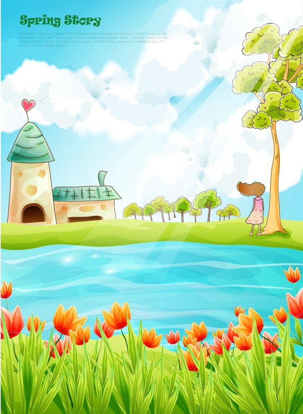 Beautiful cartoon spring scenery vector graphics 02 Beautiful cartoon spring scenery vector graphics 02