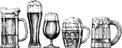 Beer with cup hand drawn vector material Beer with cup hand drawn vector material