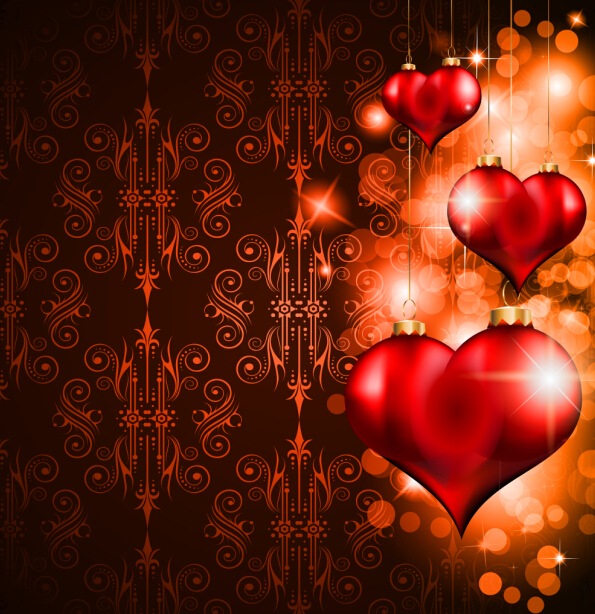 Heart hanging ornaments with Valentine day cards vector 01