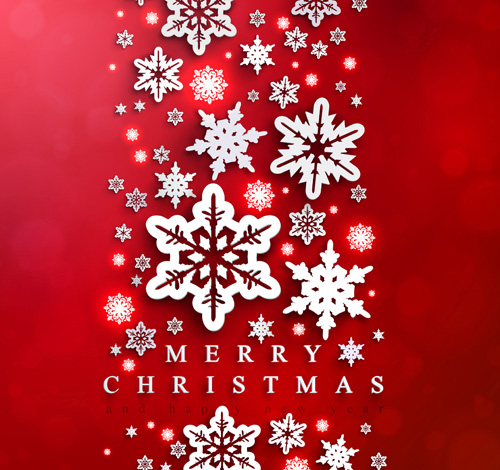 Paper snowflake with christmas red background vector 06