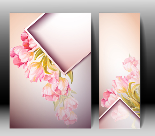 Pink flower with flyer design vector 01 Pink flower with flyer design vector 01