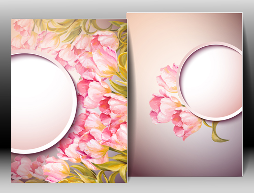 Pink flower with flyer design vector 06 Pink flower with flyer design vector 06