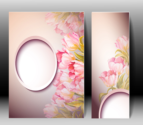 Pink flower with flyer design vector 07 Pink flower with flyer design vector 07