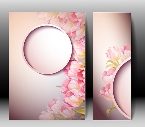 Pink flower with flyer design vector 08 Pink flower with flyer design vector 08