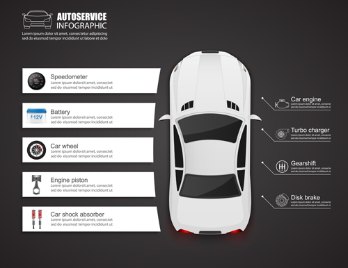 Auto service infographics vector material 04