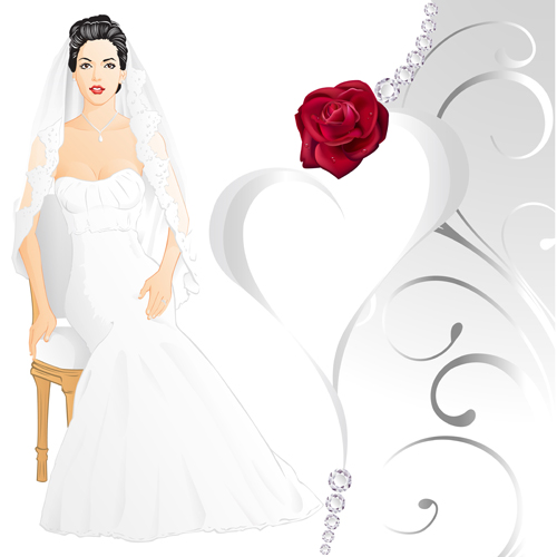 Beautiful bride and red rose wedding card vector 03 Beautiful bride and red rose wedding card vector 03
