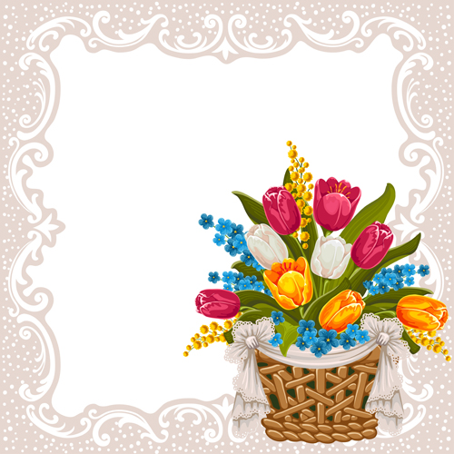 Beautiful flower with retro frame vector material 01 Beautiful flower with retro frame vector material 01