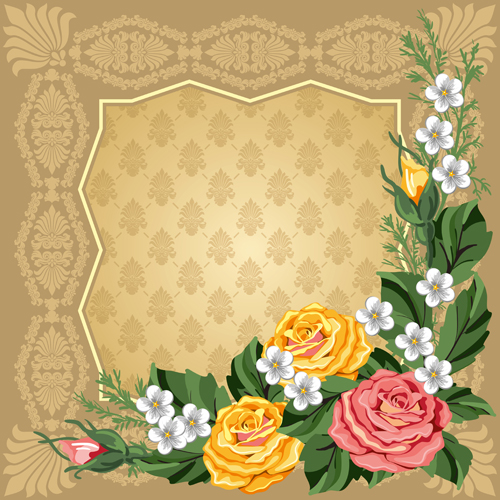 Beautiful flower with retro frame vector material 02 Beautiful flower with retro frame vector material 02