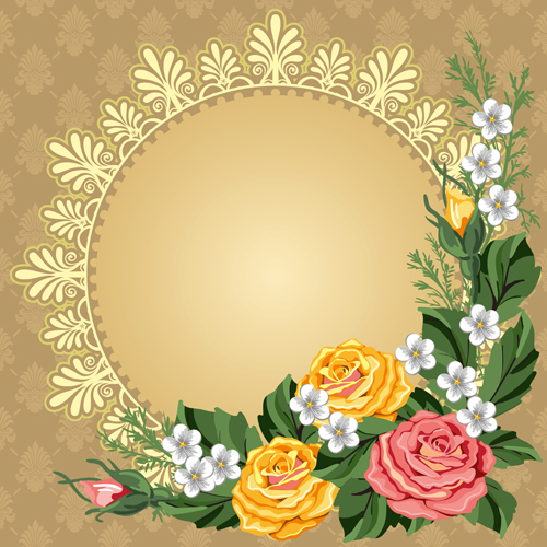 Beautiful flower with retro frame vector material 03 Beautiful flower with retro frame vector material 03