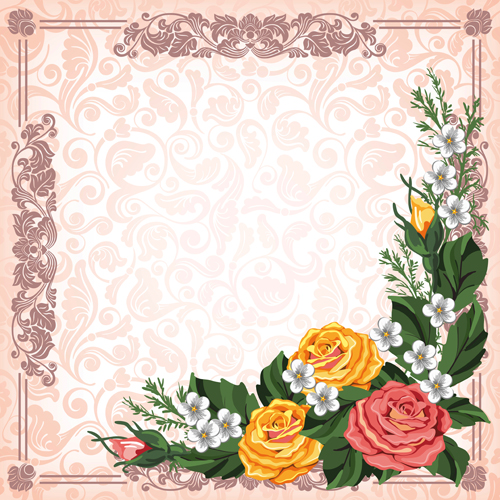 Beautiful flower with retro frame vector material 08 Beautiful flower with retro frame vector material 08