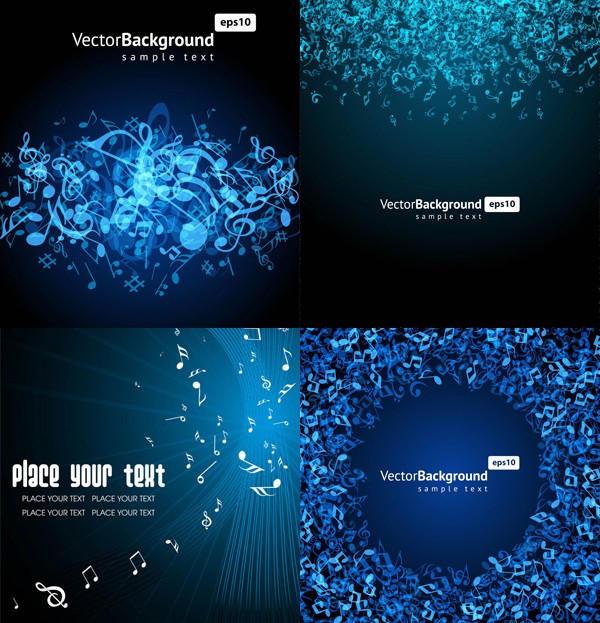 Blue music note backgrounds set vector Blue music note backgrounds set vector