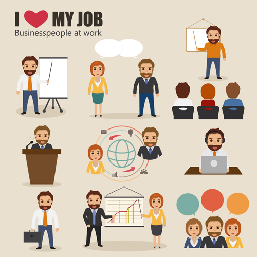 Business people working vector templates set 07 Business people working vector templates set 07