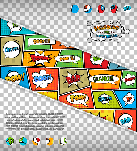 Cartoon speech bubbles with background template vector 02