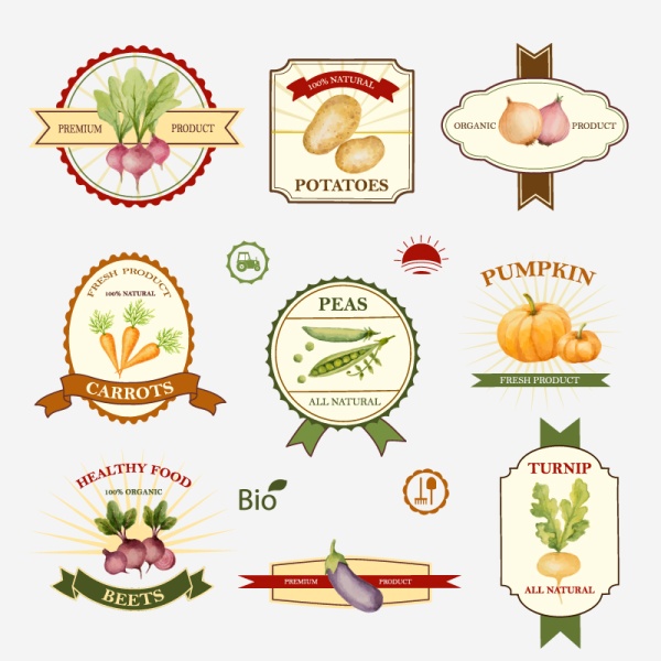 Creative vegetables labels vector graphics Creative vegetables labels vector graphics