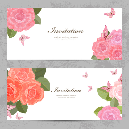 Flower rose invitation card vector 02 Flower rose invitation card vector 02