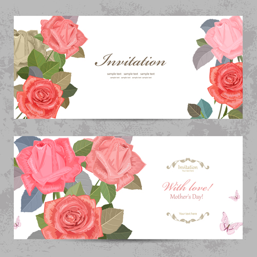 Flower rose invitation card vector 03 Flower rose invitation card vector 03