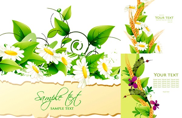 Flowers with green leaves background vector Flowers with green leaves background vector