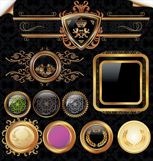 luxury labels golden frame badge and 