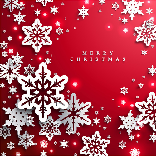 Paper snowflake with christmas red background vector 01 Paper snowflake with christmas red background vector 01