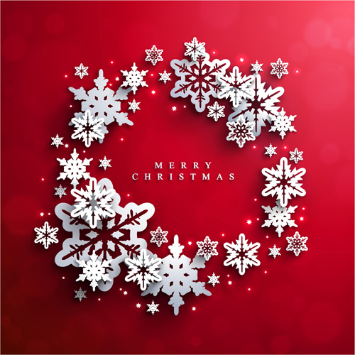 Paper snowflake with christmas red background vector 03 Paper snowflake with christmas red background vector 03