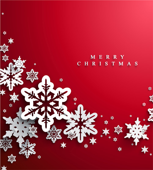 Paper snowflake with christmas red background vector 04 Paper snowflake with christmas red background vector 04