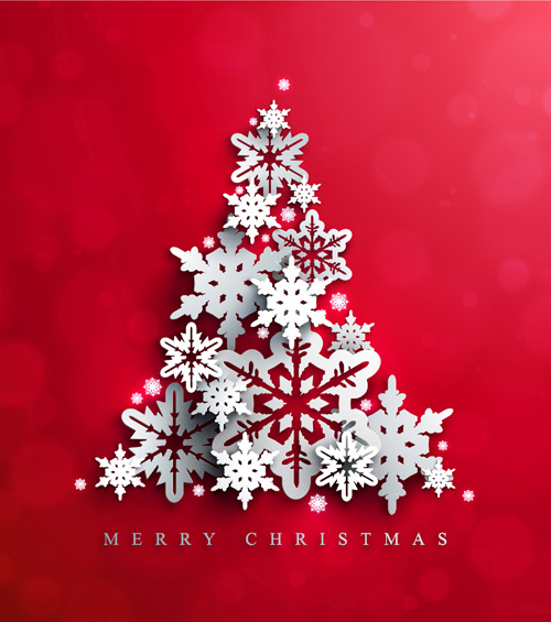 Paper snowflake with christmas red background vector 05 Paper snowflake with christmas red background vector 05