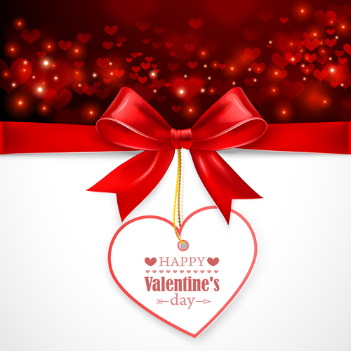 Valentines day elements with red bow card vector Valentines day elements with red bow card vector