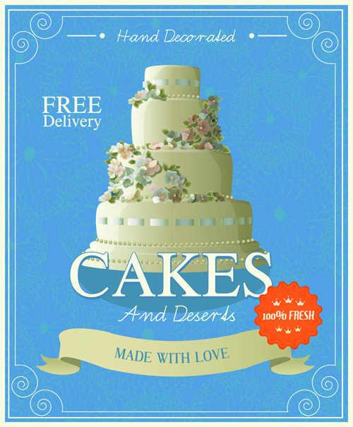 Vintage birthday cake background art vector 01