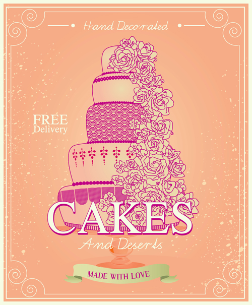 Vintage birthday cake background art vector 02