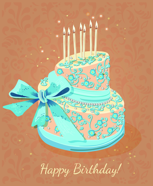 Vintage birthday cake background art vector 03 Vintage birthday cake background art vector 03