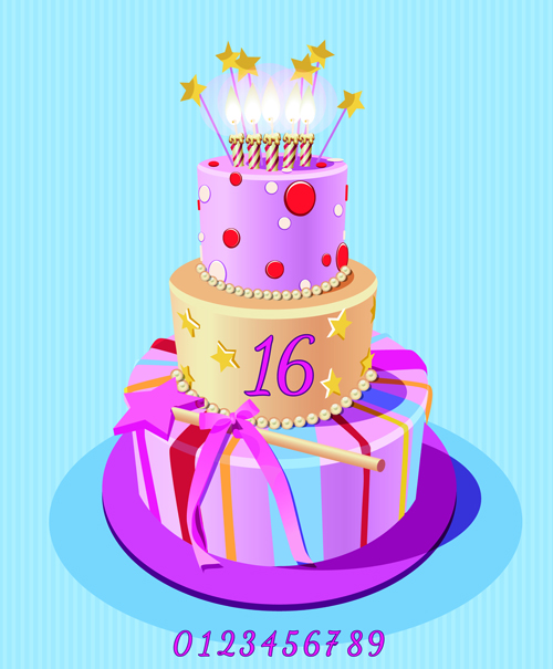Vintage birthday cake background art vector 05