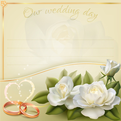 White flowers with wedding invitation cards vector White flowers with wedding invitation cards vector