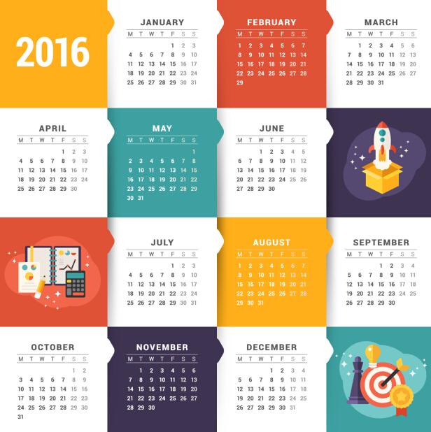 Creative Calendar 2016 template vector 01 Creative Calendar 2016 template vector 01