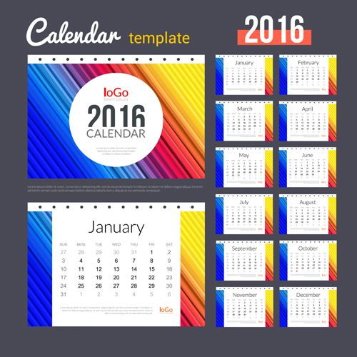 Creative Calendar 2016 template vector 03 Creative Calendar 2016 template vector 03