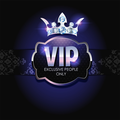 vip invitation diamond dark crown card blue 