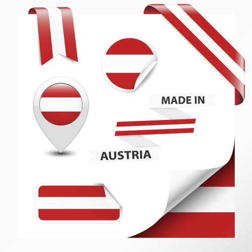 Different countries flag sticker with ribbon vector 03