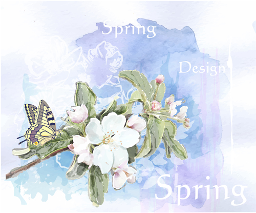 Drawn watercolor flower art background vector set 07 Drawn watercolor flower art background vector set 07