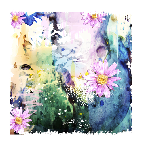 Drawn watercolor flower art background vector set 08 Drawn watercolor flower art background vector set 08