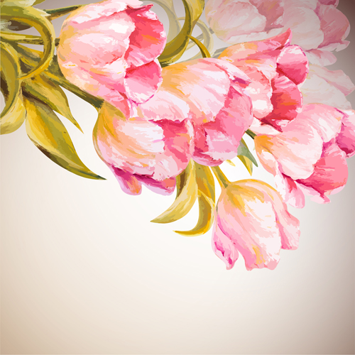 Pink flower hand drawn backgrounds vector 02 Pink flower hand drawn backgrounds vector 02