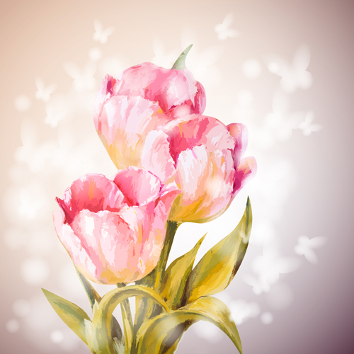 Pink flower hand drawn backgrounds vector 05 Pink flower hand drawn backgrounds vector 05