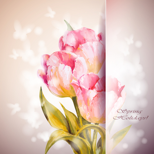 Pink flower hand drawn backgrounds vector 07 Pink flower hand drawn backgrounds vector 07