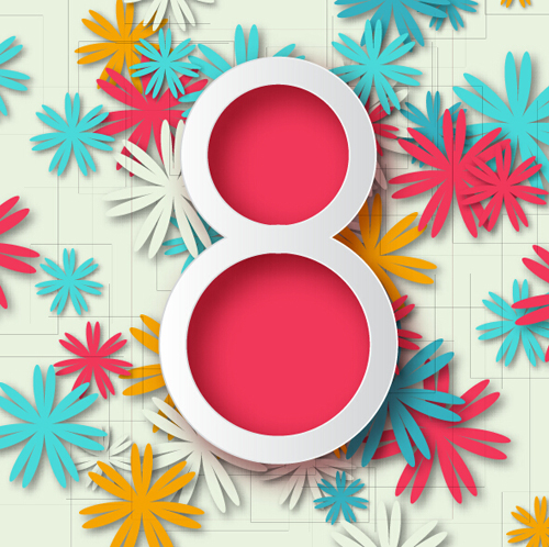 Womens Day 8 March holiday background with paper flower vector 01