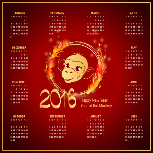year red new monkey calendar 2016 