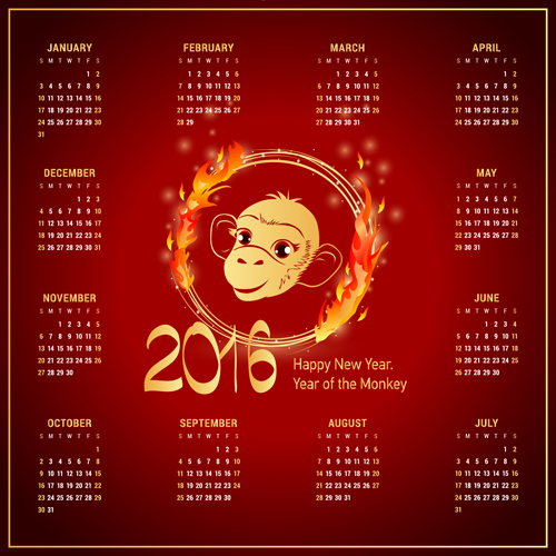 2016 monkey new year with red calendar vector 2016 monkey new year with red calendar vector